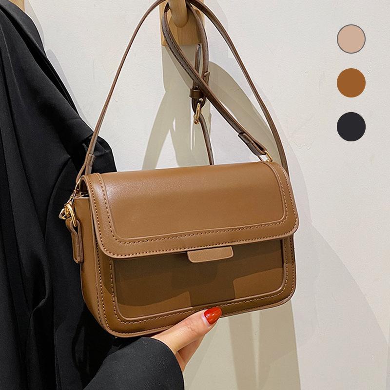 Bag Women's New Trendy Fashion Contrasting Color Single Shoulder Underarm Small Square Bag Texture Retro Oblique Span Bag