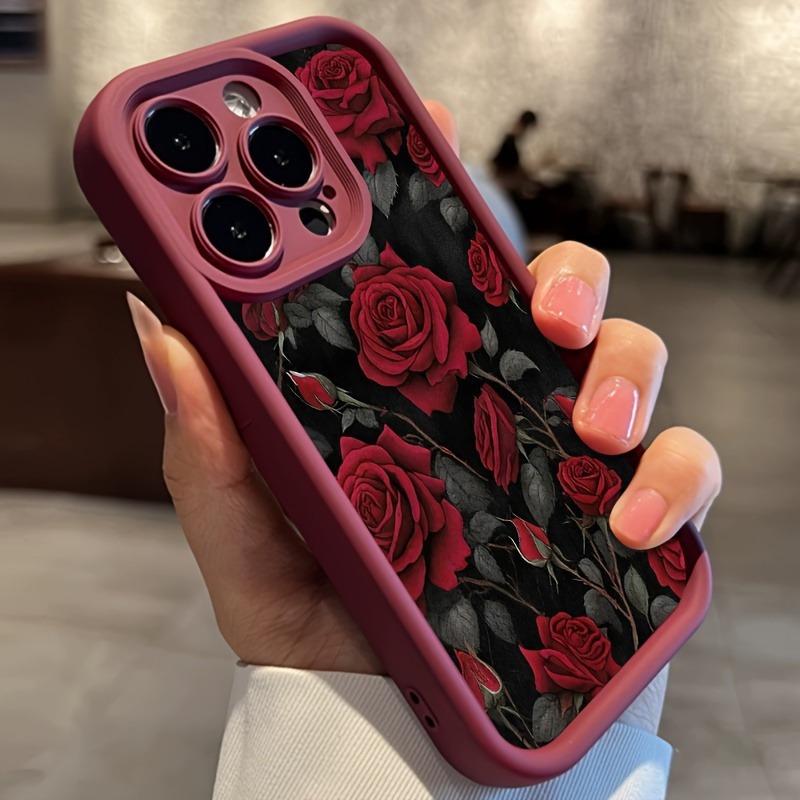 Red Rose Phone Case for Apple iPhone 16/15/14/13/12/11/X - European and American High Bamboo Soft Design