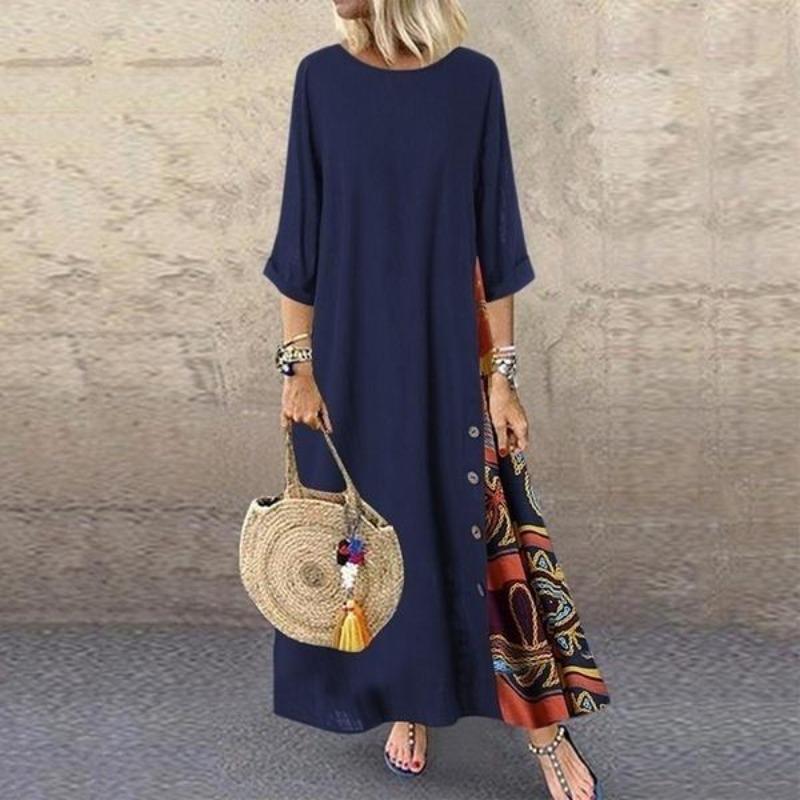 Abito lungo a mezza manica a mezza manica allentato casual alla moda da donna Abito lungo da vacanza floreale Plus Size Vestidos Longos Robe