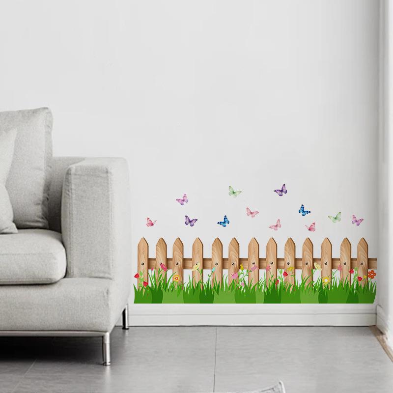 Grass Flower Butterfly Baseboard Skirting Line Wall Sticker Self Adhesive PVC Living Room Bedroom Corner Decor