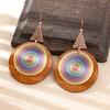 Vintage Boho Exaggerated Big Statement Round Wooden Metal Drop Earrings Woman Ethnic Creative Geometric Dangle Female Jewelry