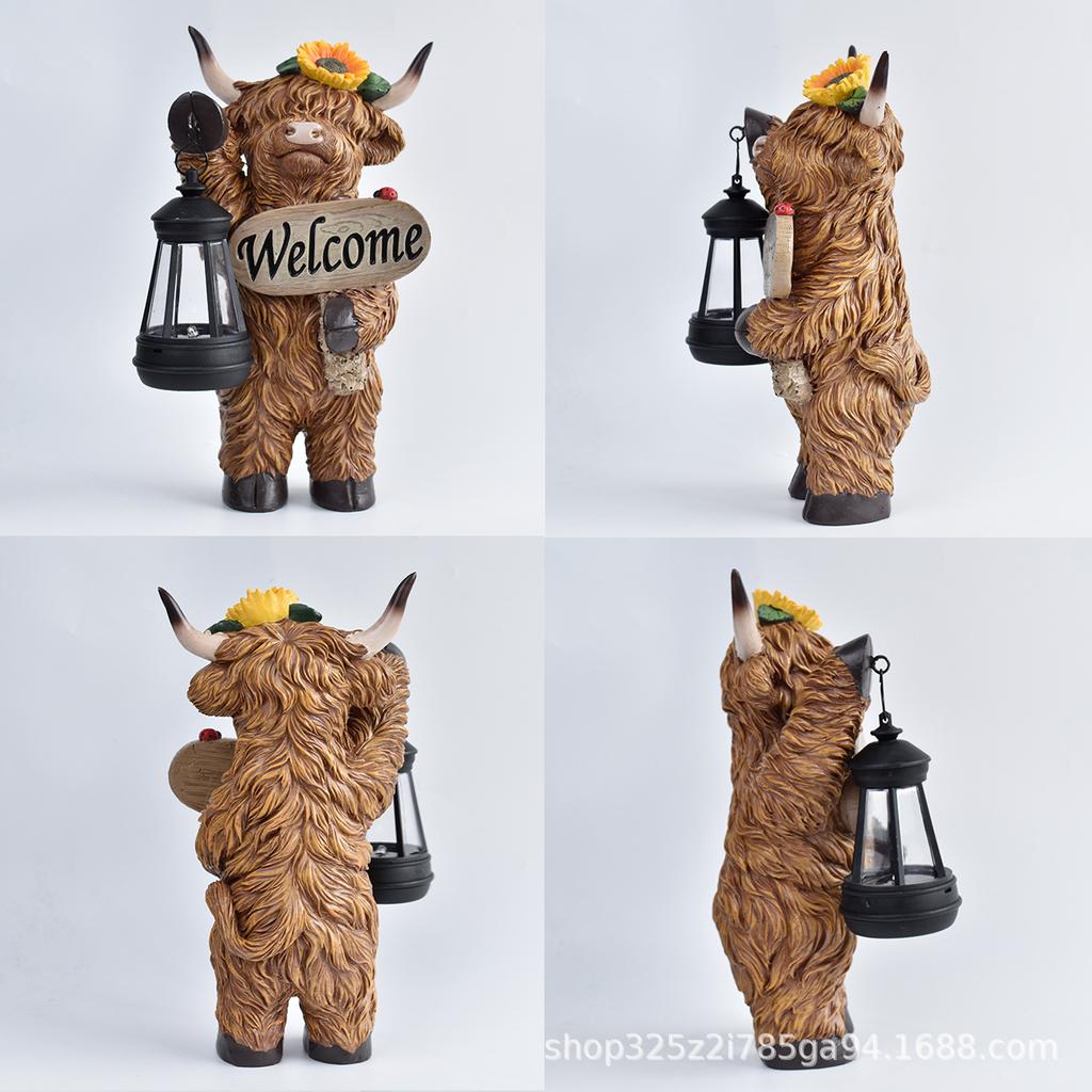 JYL TS/143,Solar Highland Cow Figurine Yak Garden Statue Outdoor Garden Decor Resin Craft