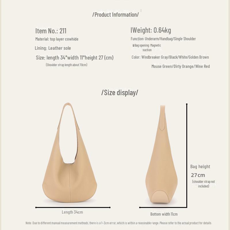 Genuine Leather Women's Tote Bag, Fashionable, Simple, Lazy Style, Large Capacity, High-End One-Shoulder Underarm Design