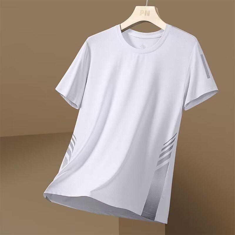 Ice silk short-sleeved men's summer elastic T-thin mesh men's quick-drying T-shirt short-sleeved sports fitness half-sleeved top half-sleeved