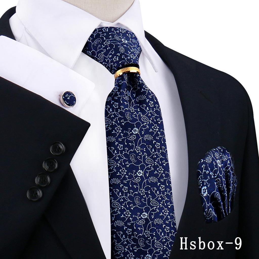 Men's Tie, Pocket Square, and Cufflinks 4-Piece Set - Cashew Flower Design, High-End Feel, 8cm Tie