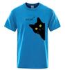 Meow Black Cat Funny Cotton Printed Unisexs and Womens Personalized Tshirt New Fashionable Loose Casual Round Neck Tshirt