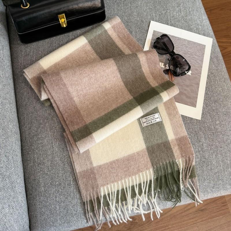 100% Wool Knitted Scarf Unisex Winter Warm Accessory Classic Plaid Long Neck Wrap Men Women