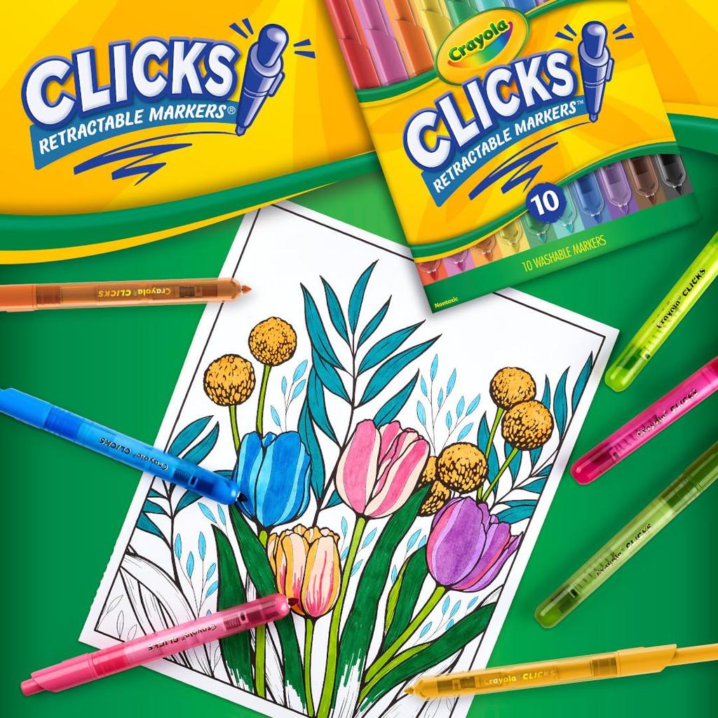 Crayola Drawing Marker 10 Authentic Knock-Style, Water-Resistant Pens, Colors, 588370,