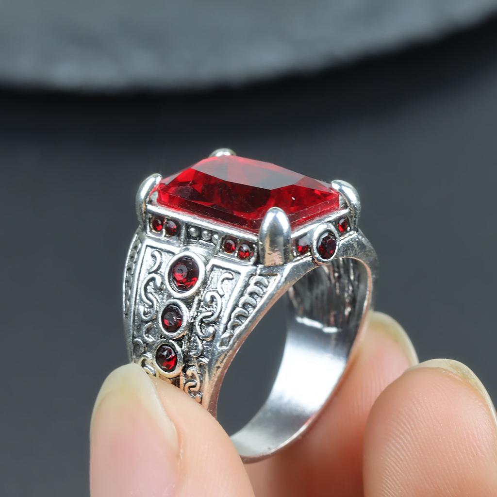 Vintage Ruby Men's Punk Jewelry Fashion Zircon Crystal Ring