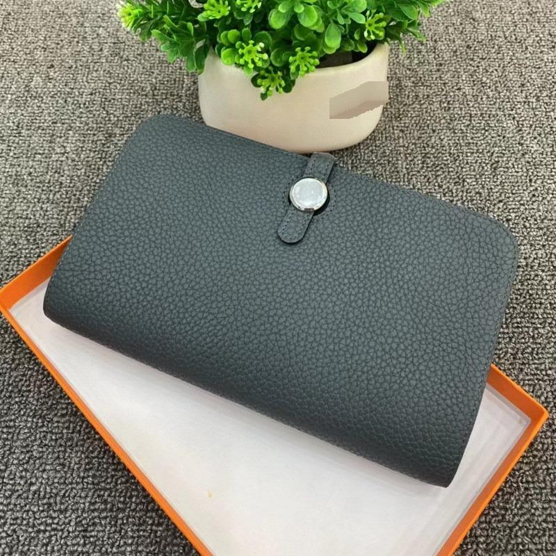 New Fashion Top Layer Cowhide Lychee Pattern Wallet Women's Long Style Handbag Leather Passport Clip Women's Bag
