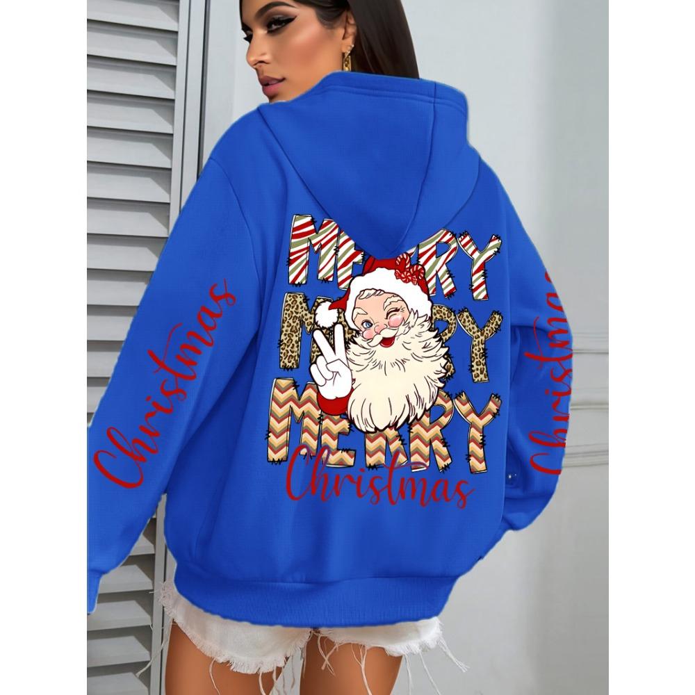 Merry Christmas Santa Claus Design Hoodies Women Hip Hop All-Match Streetwear Casual Fleece Hoody