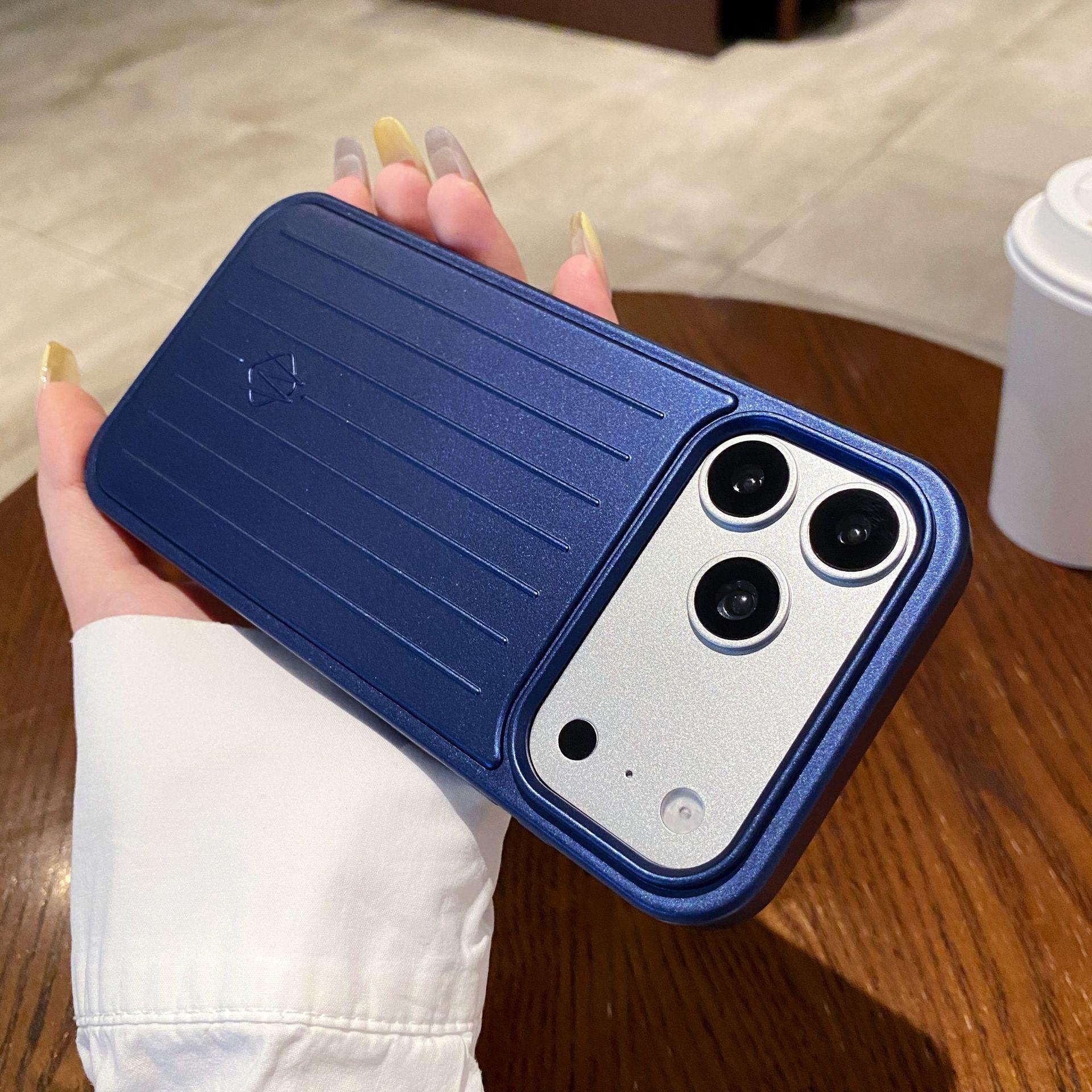 iPhone 17 Pro Max Metallstreifen Hülle mit großen Löchern - Premium Gefühl, Stoßfest, Schutzhülle 16 Pro Max blau