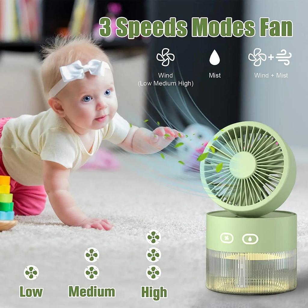 Mute High Capacity Portable USB Rechargeable Mini Fan Desktop Humidifier Water Spray Fan Folding Air Cooling Fan