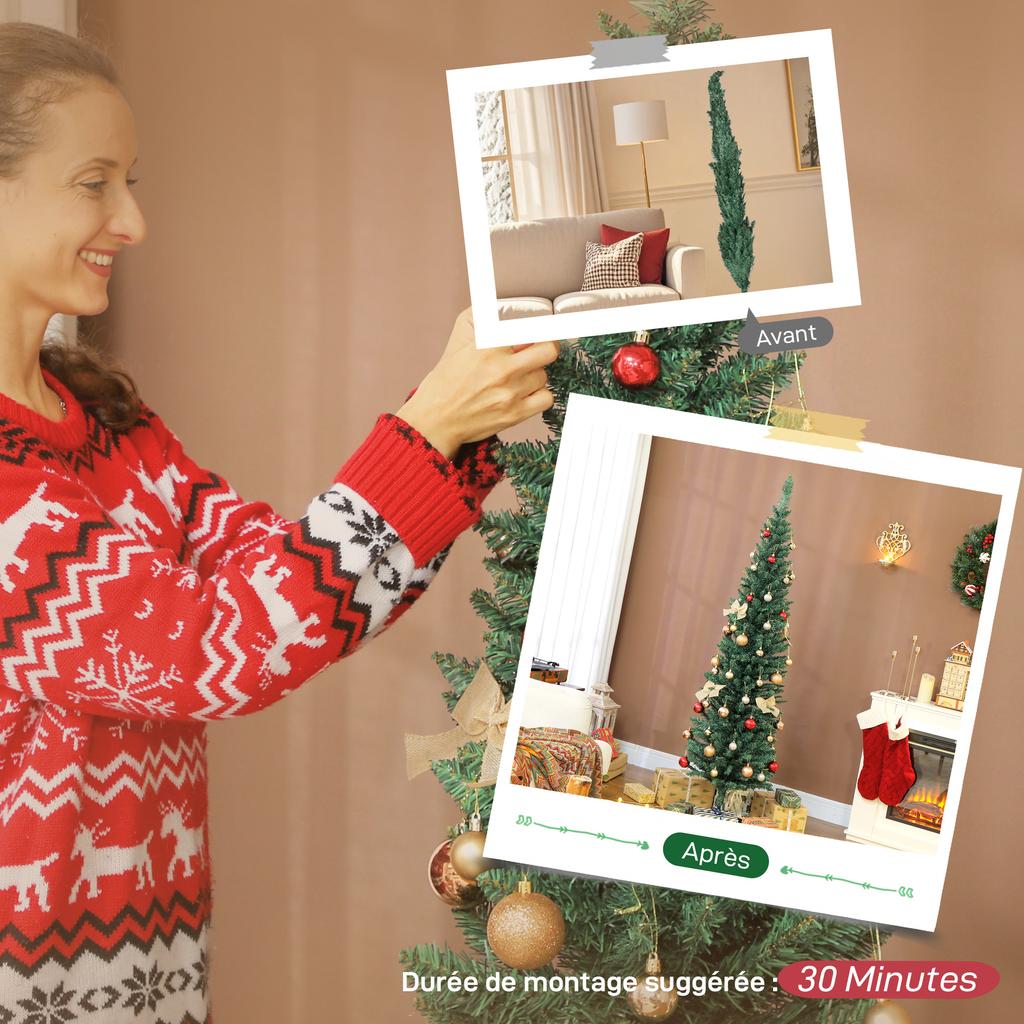 Artificial Christmas tree 180 cm, slim Christmas tree, 321 tips, easy to assemble and store, for home office, green