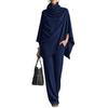 Women's Autumn/Winter Fleece Two-Piece Set: Stand Collar Cape & Wide-Leg Pants