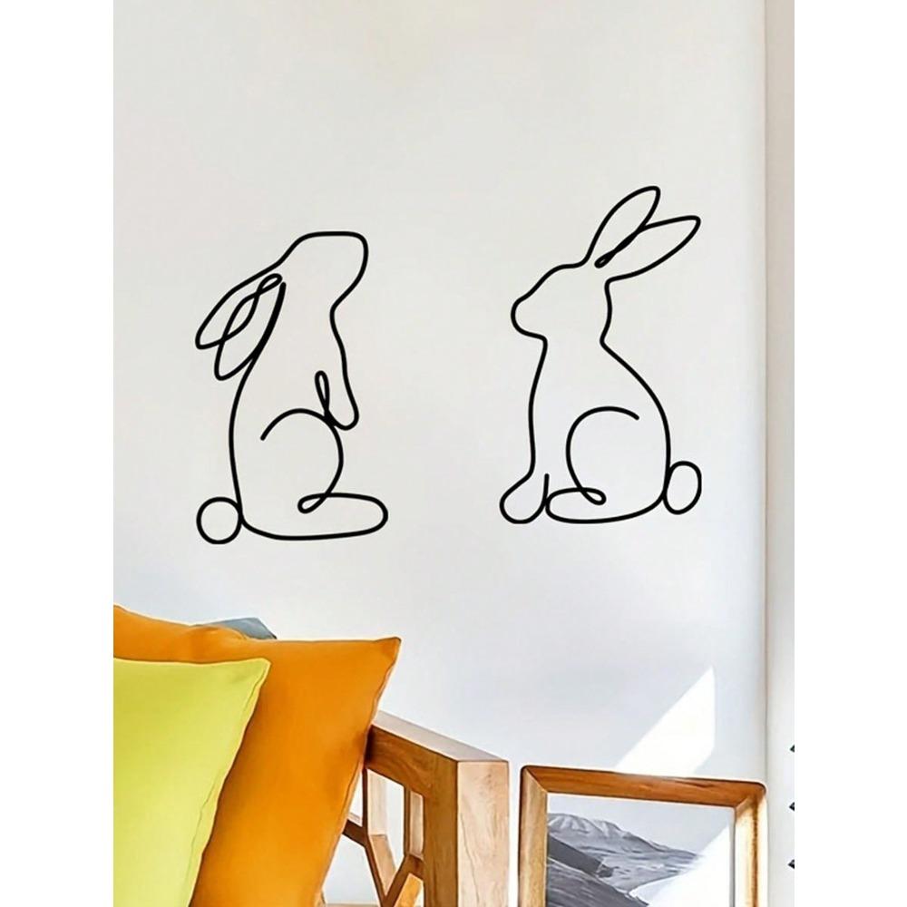 2 Packs Rabbit Metal Bunny Wall Hanging, Preset Geometric Rabbit Iron Sculpture, Spring Festival Farmhouse Decoration, Indoor Outdoor Porch Sign