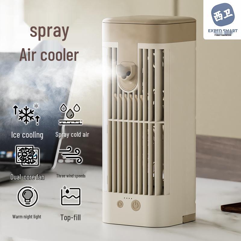 USB Mini Desktop Air Cooler & Night Light: Water-Cooled, Indoor Fan with Dormitory Spray Function