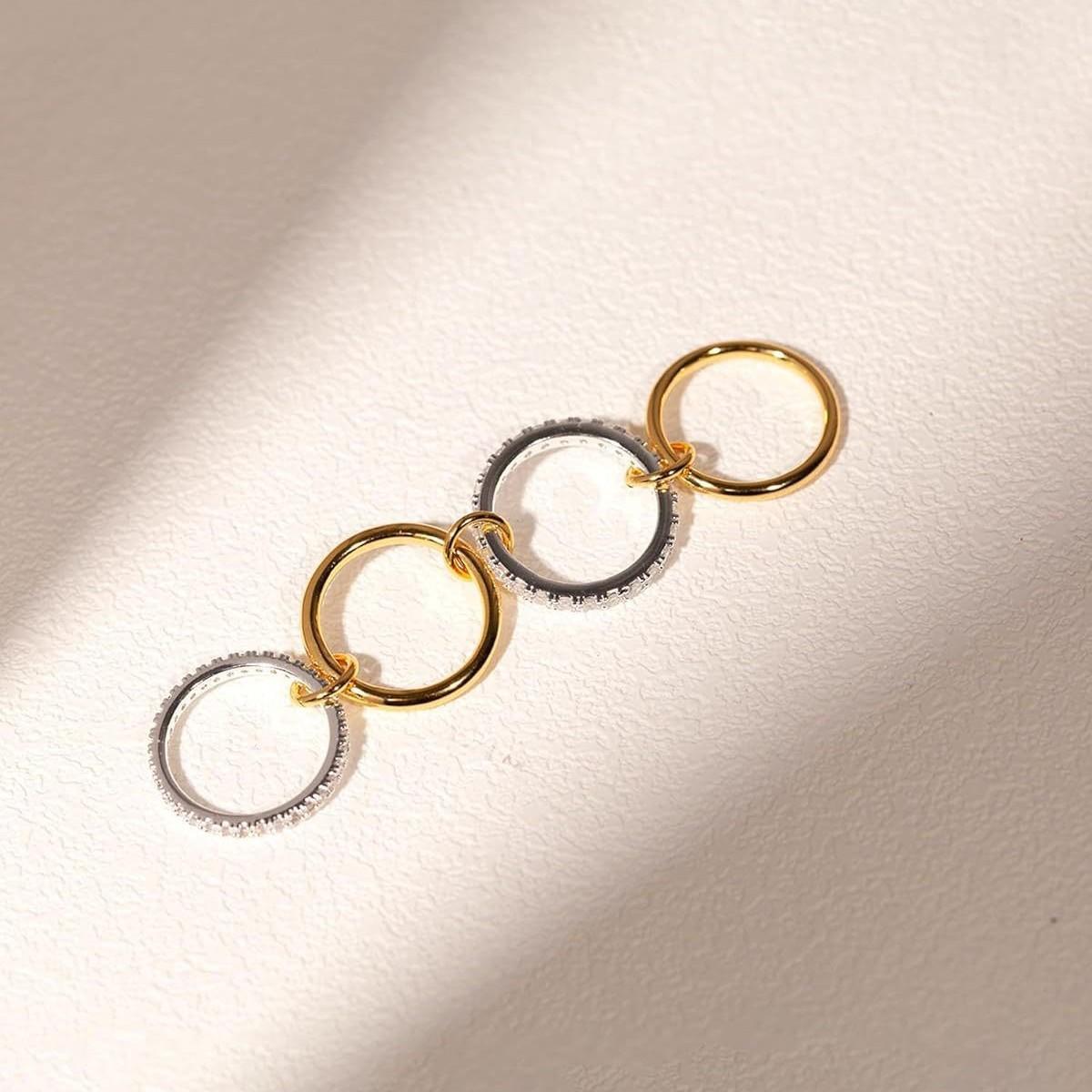 

Stackable Two-Color Multi Layer Metal Four-ring Zircon Rings for Women Hiphop Personality Stacking Artifact Finger Ring Zircon size 9