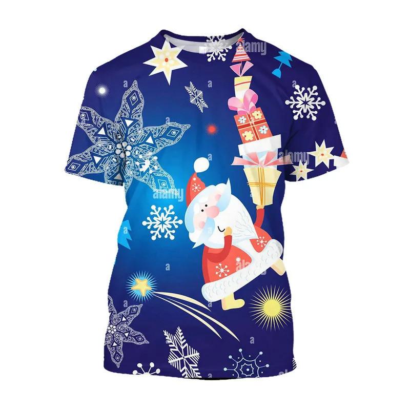 European and American Traditional Christmas Atmosphere T-shirt New Casual Holiday Theme Printed Round Neck Short Sleeved Top