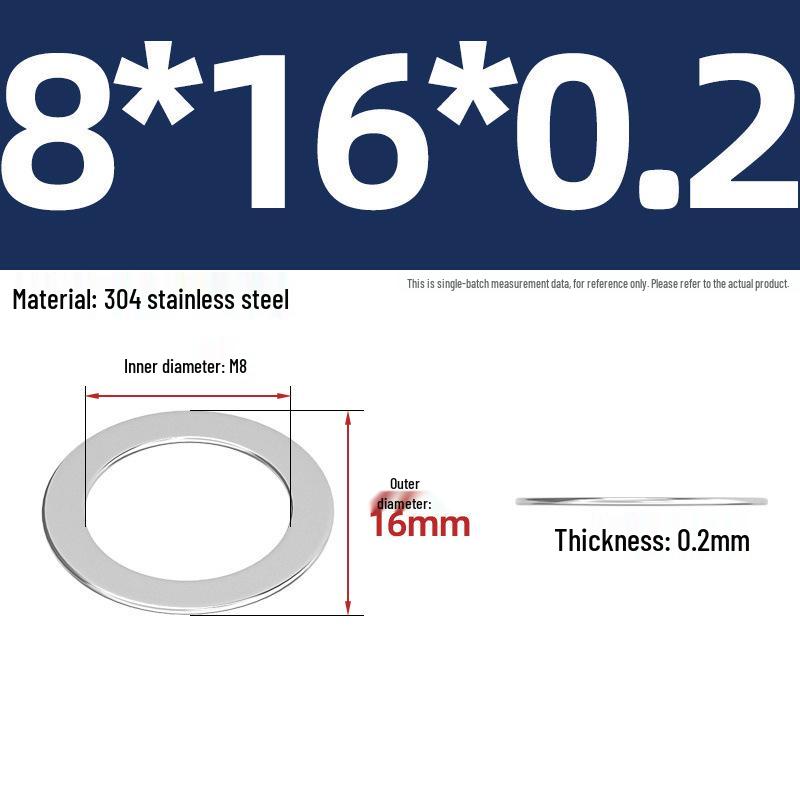 304 Stainless Steel Ultra-Thin Flat Washers - Available in Thickness: 0.1mm, 0.2mm, 0.3mm, 0.5mm
