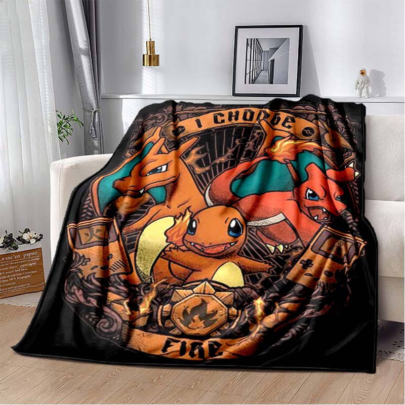 3D-Printed Cute Cartoon Charizard Blanket — Fluffy, Soft, and Warm Throw for Bedroom Decor and Home Comfort