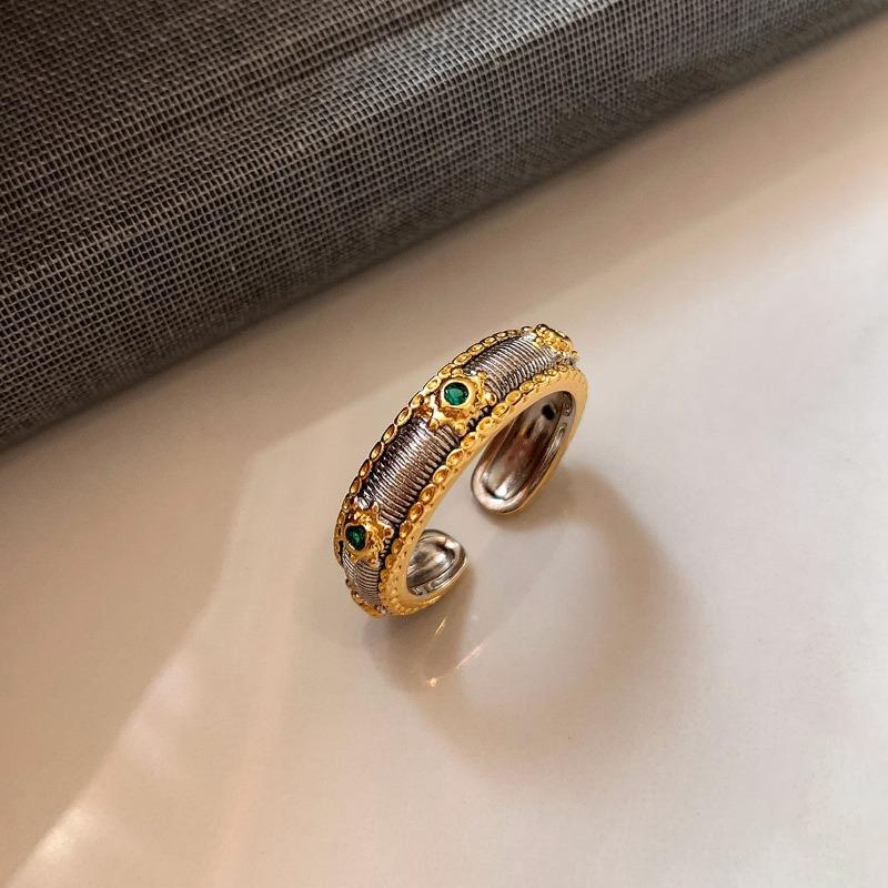 Medieval Vintage Zircon Texture Open Ring Niche High-end Index Finger Ring Light Luxury Personality Temperament Jewelry