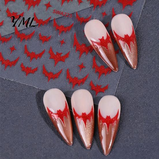 Women Nail Art Halloween Gothic Bat Stickers, Black Cat Bow Manicure Decoration Waterproof Stickers Decals, Girls Accessories for Holiday Party