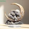 Sleeping Baby Elephant On Moon Statue - Decorative Resin Figurine, Cute Home Desk Ornament for Room Decoration