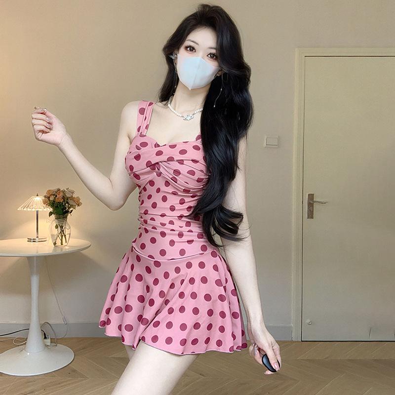 2024 Women's One-Piece Skirted Swimsuit: Conservative, Tummy-Control, Slimming Design for Vacation & Hot Spring Bathing, Anti-Exposure.