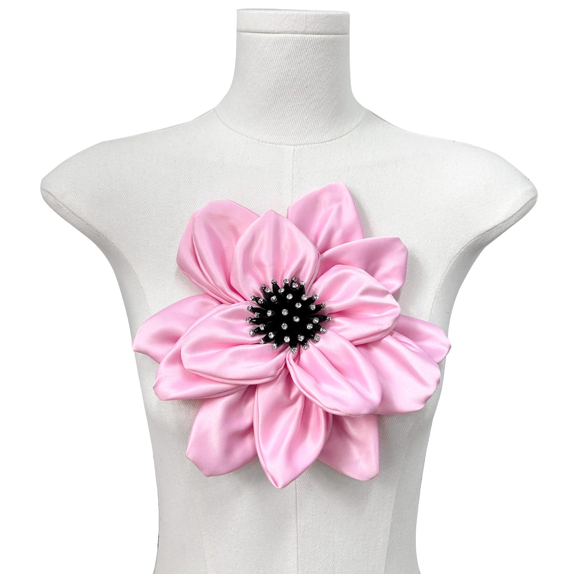 

Multi-Color Fabric Multi-Layer Large Flower Nail Diamond Corsage Decoration Hair Accessories Bag Clothing Accessories Cloth Sticker 7469 pink