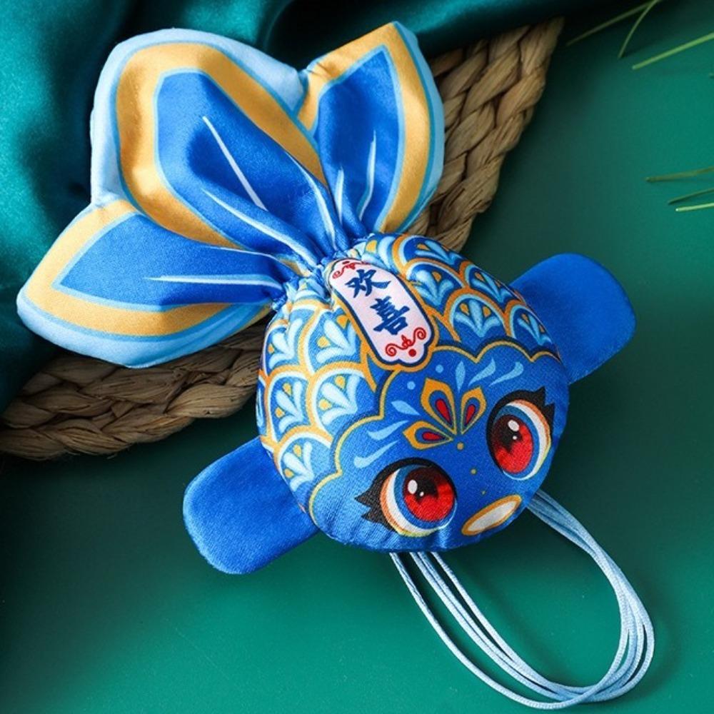 

Chinese Style Fish Ornament Embroidery Good Luck Pouch Goldfish Perfume Sachet Money Bag Festive синий