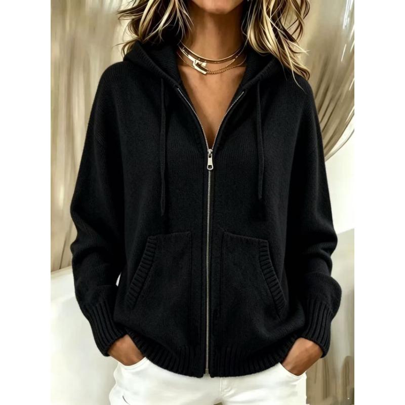 Women S Autumn Winter Hooded Zip Up Loose Knit Cardigan