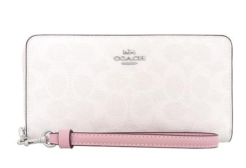 Marco Polo Women's Long Zip-Around Wallet with Strap, Signature Coated Canvas and Leather, Round Zipper, Ample Card Slots, PVC Leather, C4452