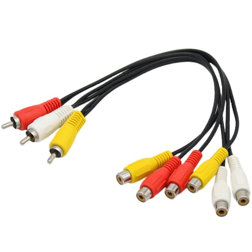 3 RCA Male to 6 RCA Female AV Splitter Cable Audio‑Video Transfer Wire for TV DVD Set‑Top Box Home Media Playback Equipment