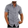 Mens Linen Blouse Short Sleeve Baggy Buttons Summer Solid Comfortable Pure Cotton and Linen Casual Loose Holiday Shirts