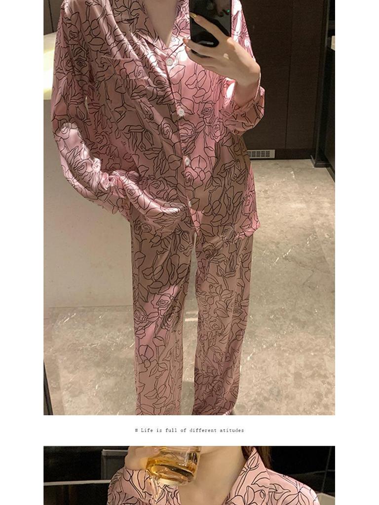 Luxury Women's Imitation Silk Long Sleeve Pajama Set - Spring/Summer Collection
