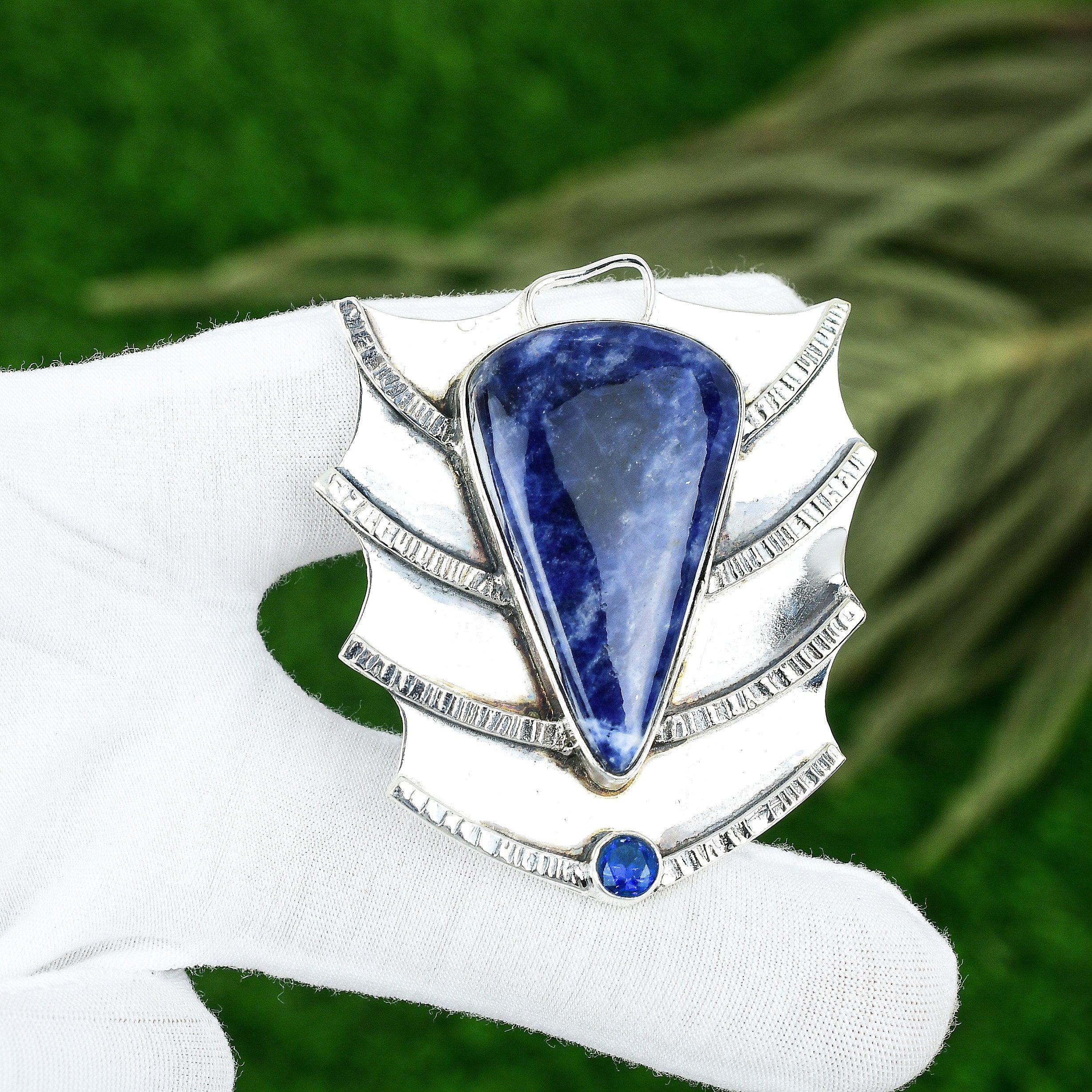 Easter Sale Sterling Silver Natural Sodalite Blue Topaz Bezel Pendant Jewelry