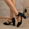 2025 New Spring Autumn Women Heels Ankle Cross Strap Thick High Heel Sexy Female Shoes Casual Suede Black Pointed Toe Pumps