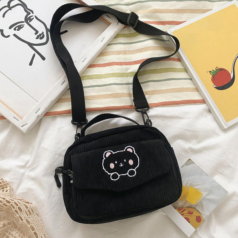 Women Girls Soft Corduroy Shoulder Bag Cute Japanese Korean Style Messenger Bag Purse Student Handbag Mini Satchel