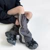 Damen Harajuku Seitliche Doppelt gestreifte Cargo Beinabdeckung mit Kordelzug Motorrad Baggy Fußlose Socken Beinstulpen Gamaschen