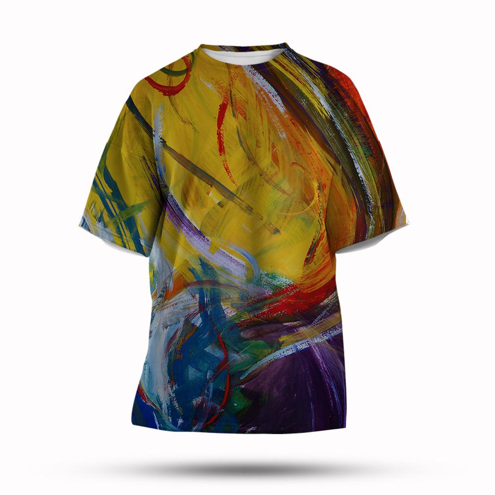 Graffitifärg 3D-printad T-shirt Sommar Herrmode Stänkbläck Ny Kortärmad T-shirt Topp Cool Streetwear Baggy T-shirts