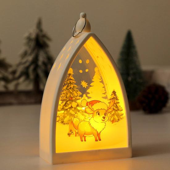 Vintage Christmas Ornament House Shape Santa Claus Deer Snowman Statue Night Light Glowing Decoration