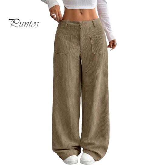 Comfortable Women Trousers Pants Button Zipper Closure Straight Wide Leg with Ladies Loose Fit Pockets Solid Color Lounge Daily Wear Long
