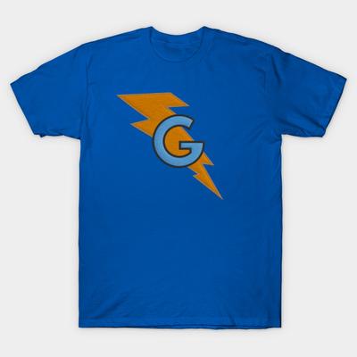 Asian Size Men Black Print T-shirt Supergrover Felt Lightning Bolt "G" Logo No-Cut Heat Transfer Print Cotton Tshirt