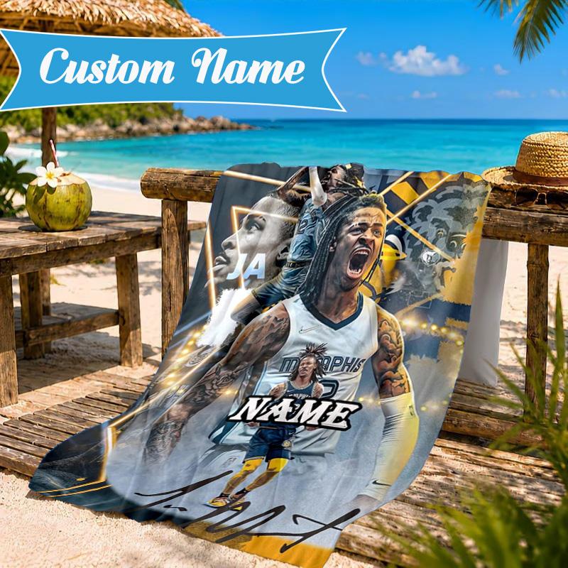Custom Name Morant Team Spirit Beach Towel Microfiber Beach Towel, Lightweight and Quick-Dry, for Summer Travel, Swimming Pool Gift