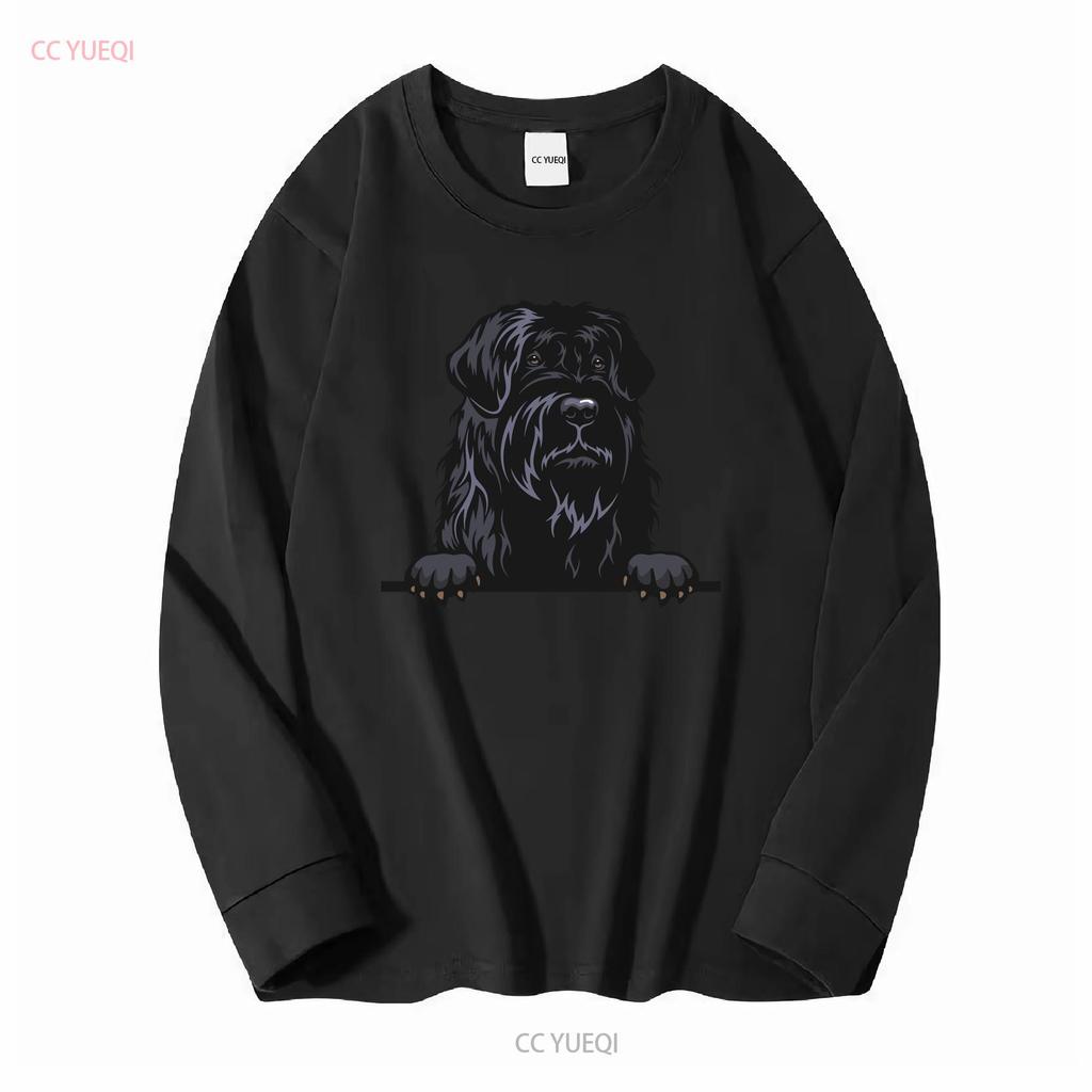 Black Russian Terrier Dog Breed Popping Up Cute Infant Toddler T Shirt Long Sleeves Vintage Washed Unisex Soft Designer Clothes