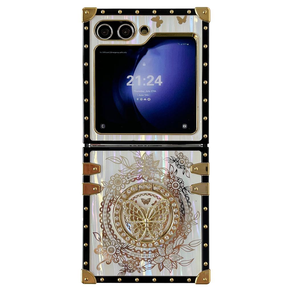 For Samsung Galaxy Z Flip5 5G Case Butterfly Decor Kickstand TPU+PC Electroplating Phone Cover