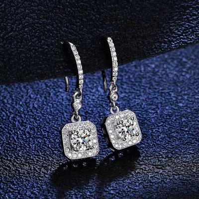 AETEEY Real Moissanite Drop Hook Earrings 925 Sterling Silver Square Dangle Earrings Fine Jewelry Gifts for Women EA019