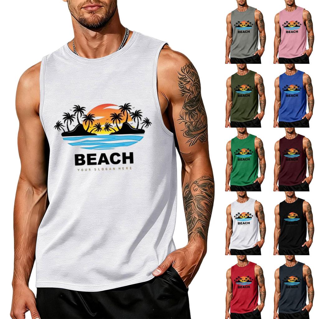 Men's loose and casual Hawaiian print sleeveless shirt