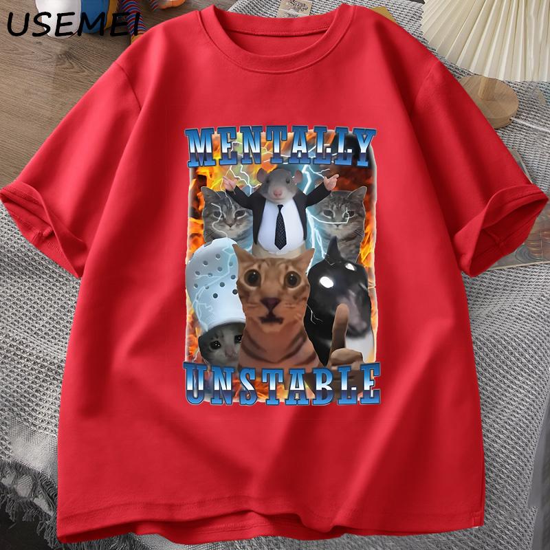 

Unisextally Unstable Funny Cat Meme T Shirt Unisex Stupid Unhinged T Shirts Harajuku Cotton Short Sleeve Graphic T Shirts Unisex Clothes S